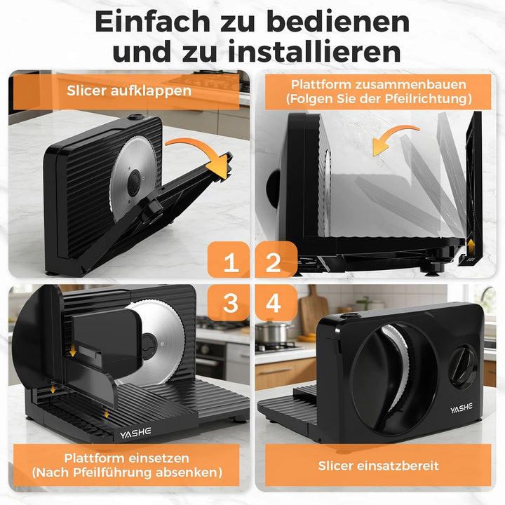 YASHE Faltbarer Elektrischer Allesschneider, 180W Brotschneidemaschine, Mit Einstellbarer Dicke 0–15
