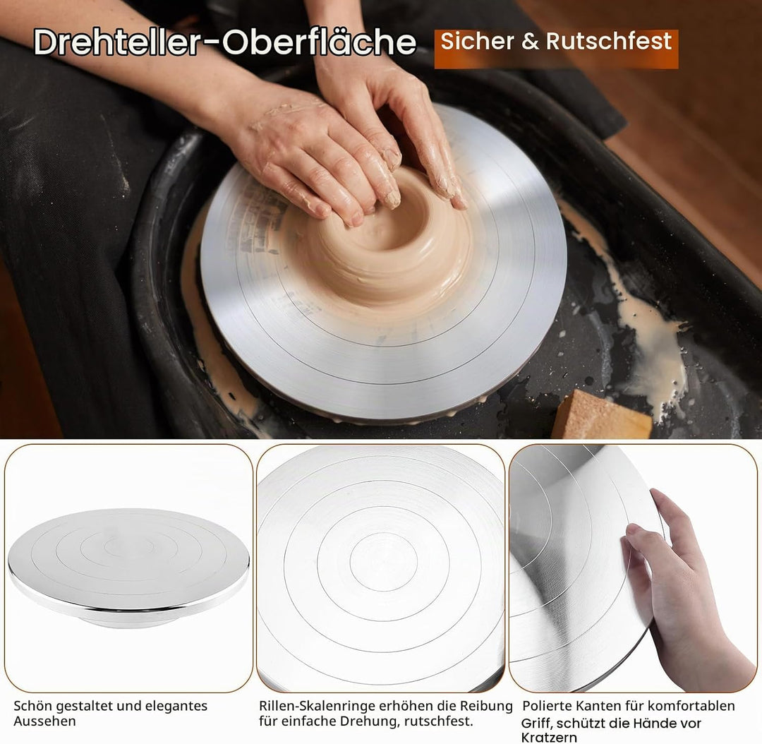 Homtone 20cm Drehbare Töpferscheibe mit Werkzeugset, Doppelseitiges Töpferrad, Aluminiumlegierung Ho