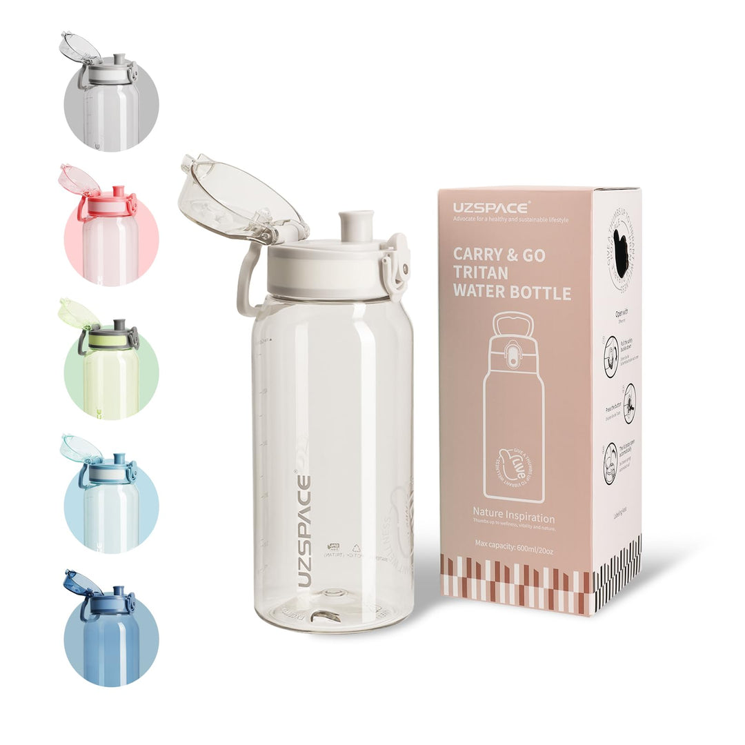 UZSPACE Trinkflasche Kinder 600ml, Sport Trinkflasche Auslaufsicher mit Einhandbedienung, Kohlensäur