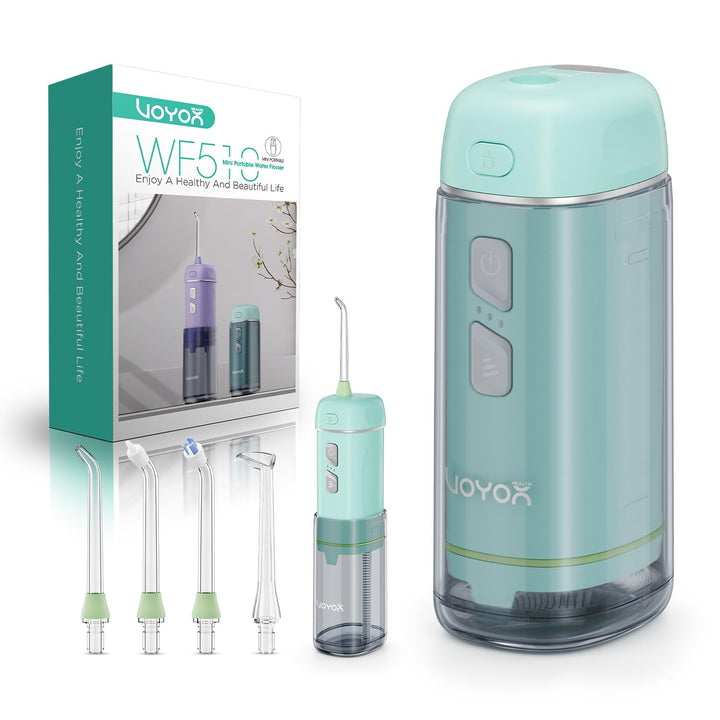 VOYOR-HEALTH Munddusche Kabellos Elektrischer Zahnreiniger, Tragbare Mundduschen IPX7 Wasserdicht un