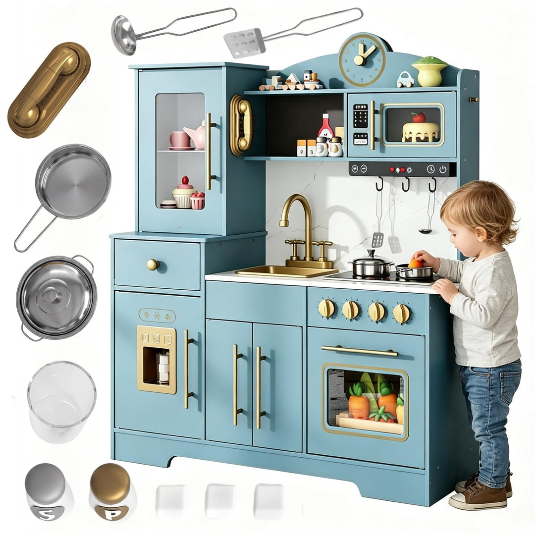 Spielküche für Kinder Kleinkinder, Kinderküche Mit Sound, Herd, Wasserhahn, Spüle, Mikrowelle, Eiswü