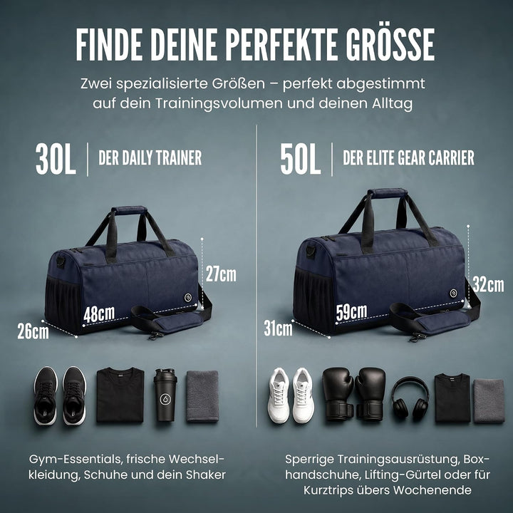 Sporttasche Herren Trainingstasche Damen + Schuhfach Nassfach | 40/60L mit Rucksack-Funktion, 30/50L