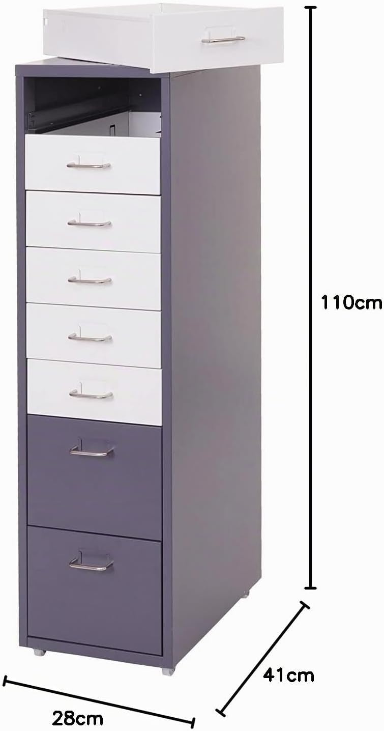 Mendler Rollcontainer Boston T851, Schubladenschrank Stahlschrank, 110x28x41cm 8 Schubladen - dunkel