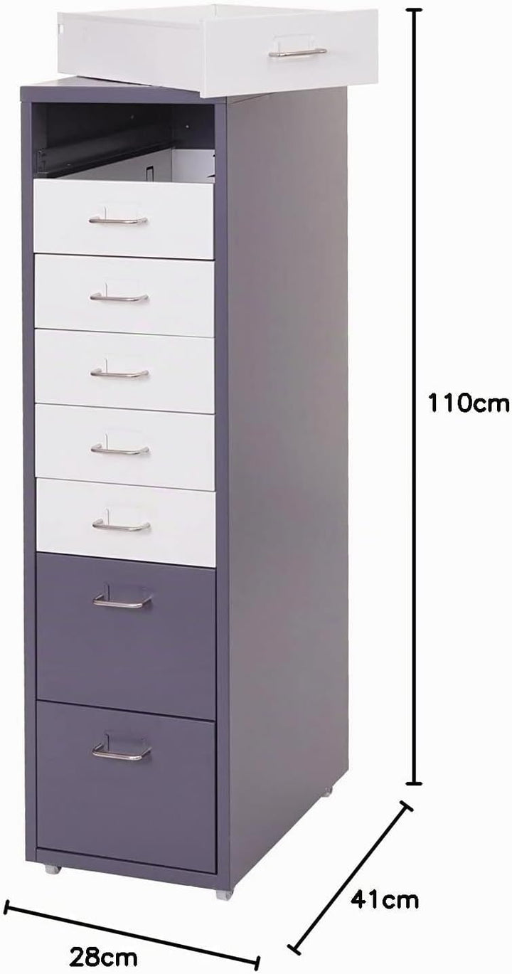 Mendler Rollcontainer Boston T851, Schubladenschrank Stahlschrank, 110x28x41cm 8 Schubladen - dunkel