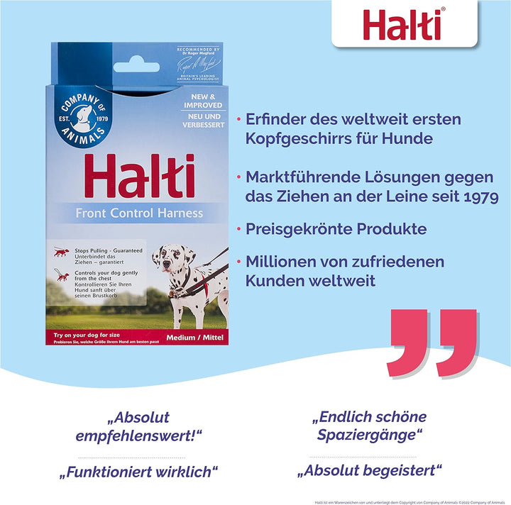HALTI Front Control Anti-Zug Geschirr, Grösse Mittel - Verhindert, dass Ihr Hund an der Leine zieht,
