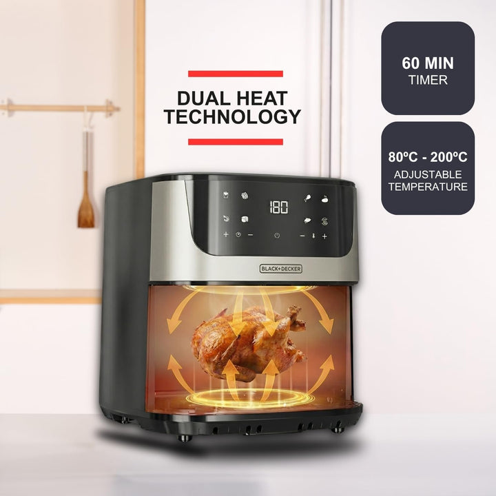 Black+Decker – Heissluftfritteuse BXAF8000E | 2000W | 8L | Dual-Heizung | 8 Programme | Defrost & De