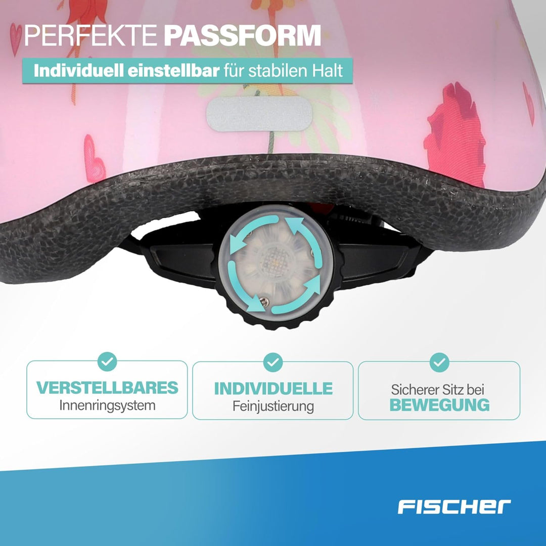 FISCHER Kinder-Helm, Fahrradhelm, Jugendhelm mit integriertem LED-Rücklicht, XS/S, 48-54cm Fairy, Fa
