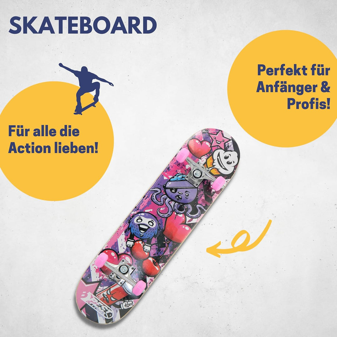 BEST SPORTING Skateboard A3 Kid Octopus – Skateboard 78 cm für Kinder mit rutschfestem Deck – 7-lagi