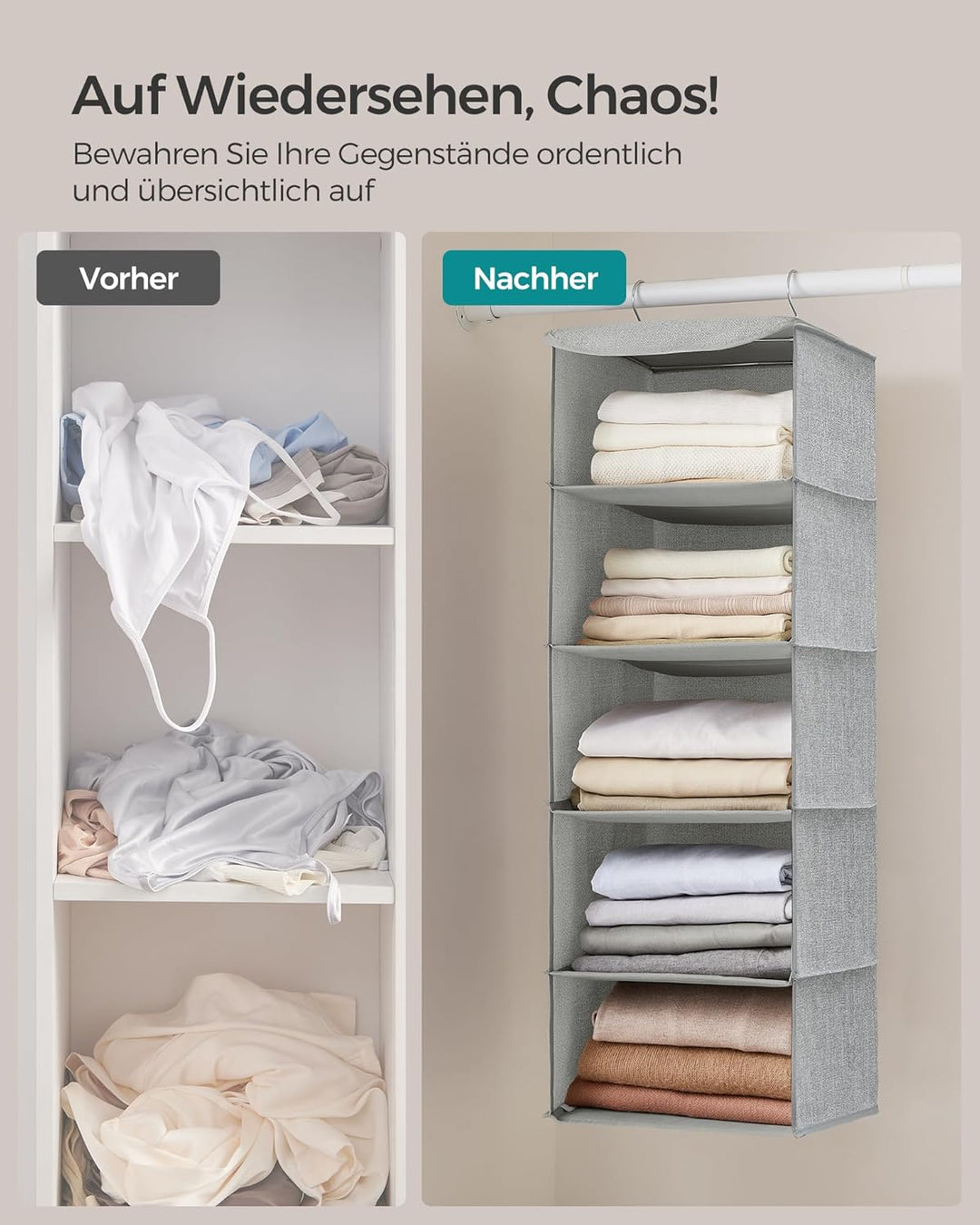 SONGMICS Hängeorganizer, 2er Set, Schrank-Organizer, Hängeregal, Hängeaufbewahrung, faltbar und plat