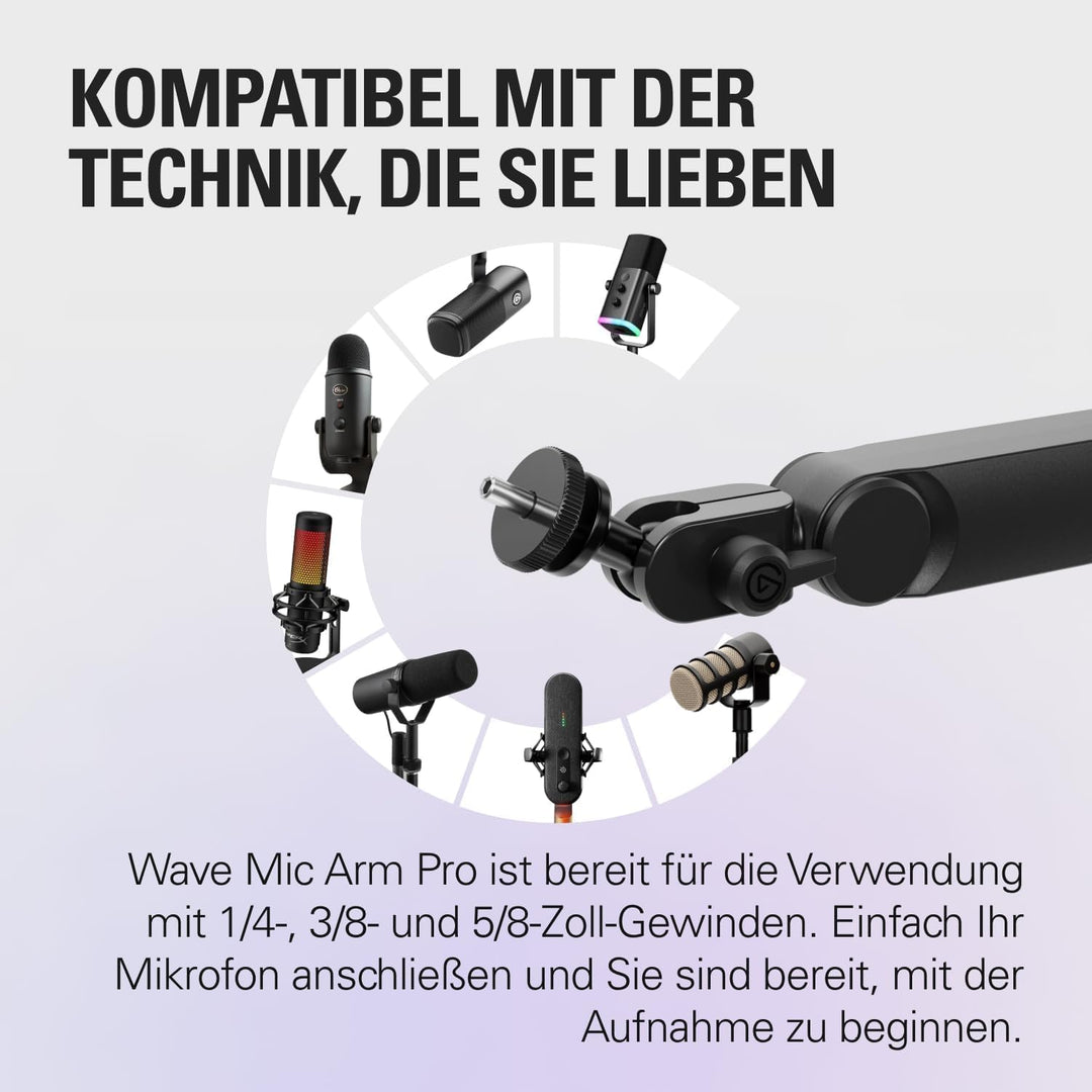 Elgato Wave Mic Arm Pro – 360° drehbarer Mikrofonarm mit niedrigem Profil und Gasfeder, kompatibel M