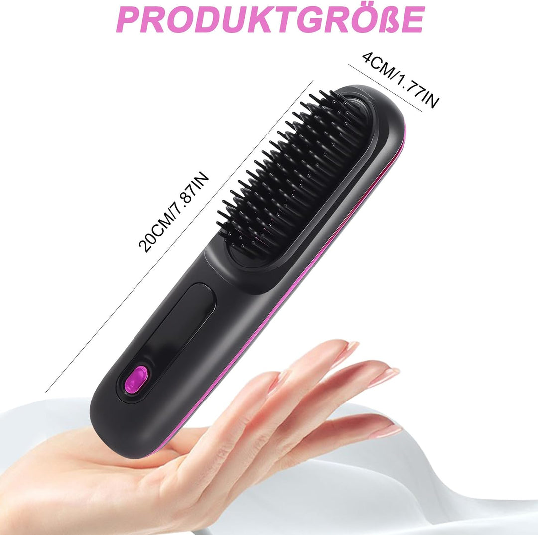 Glättbürste Kabellos - Glättbürste Kabellos mit 3 Wärmestufen, Tragbarer Stylingbürste für Kurze Haa