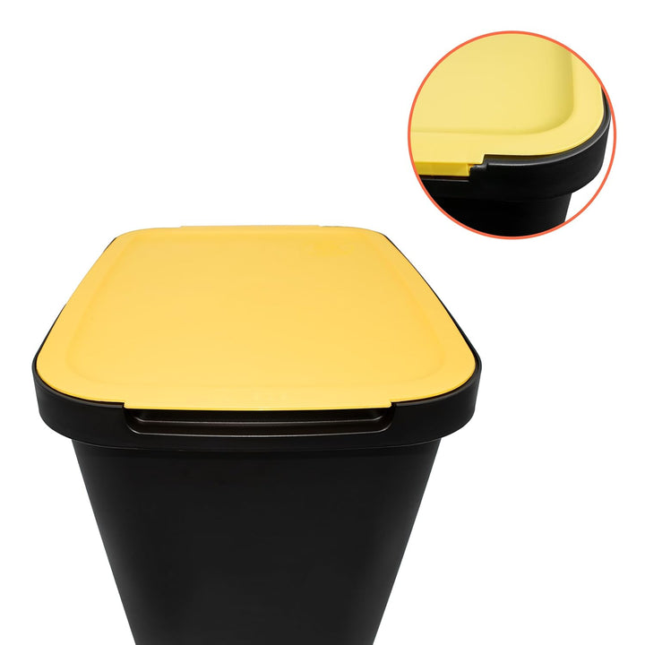Spetebo Abfalleimer schwarz mit farbigem Klappdeckel 3er Set - 50 L - Mülltrennsystem für Kunststoff