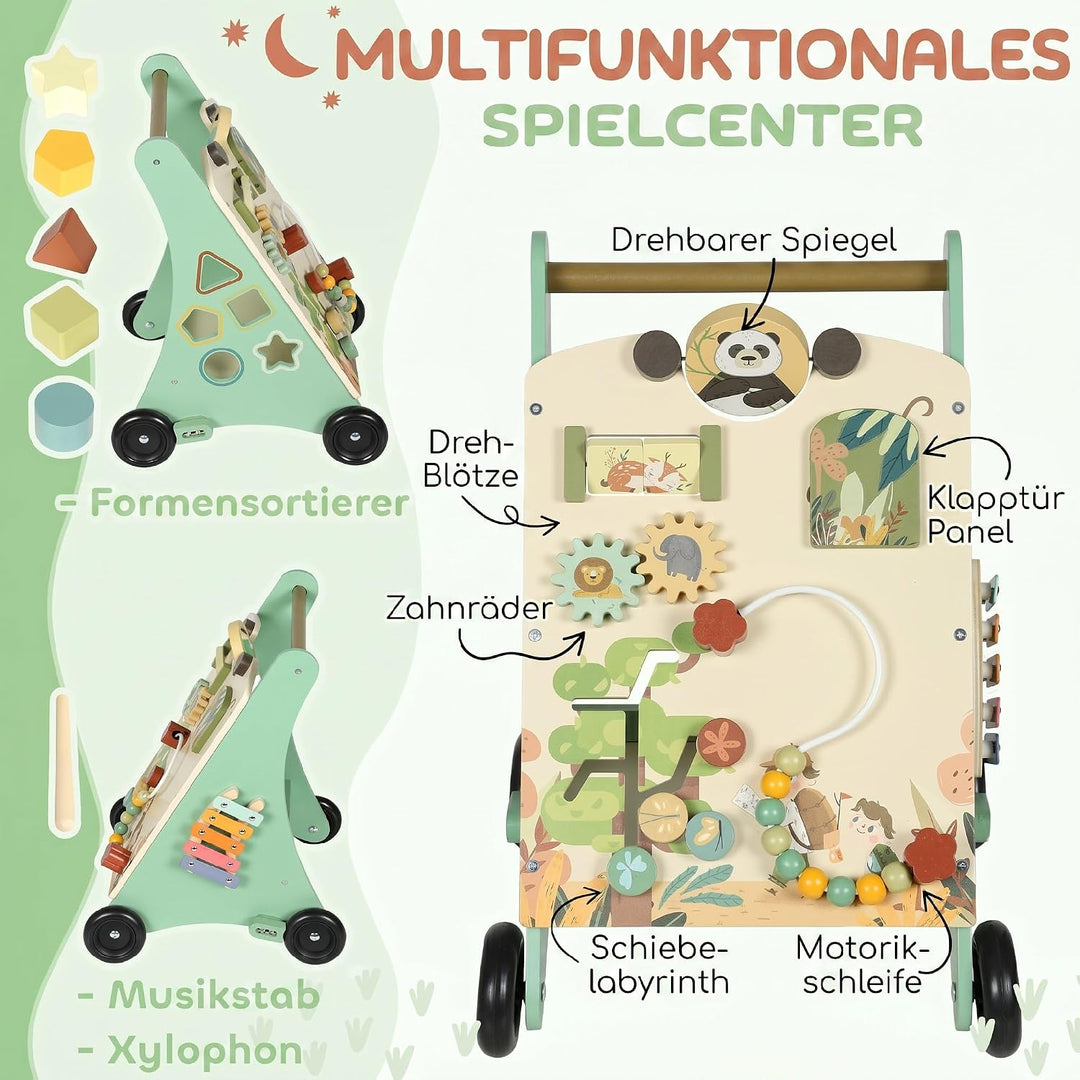 AIYAPLAY Lauflernwagen Holz Montessori Lauflernhilfe Xylophon Grün