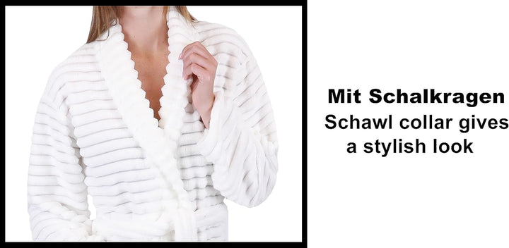 Betz Bademantel BONN Microfaser Strukturplüsch für Damen und Herren mit Schalkragen S-M naturweiss L