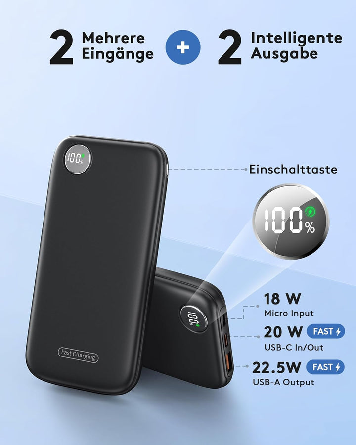 Leicht Aber Stark Externe Handyakkus, Flach 10000mAh Power Bank PD 22.5W Schnellladefunktion USB C I