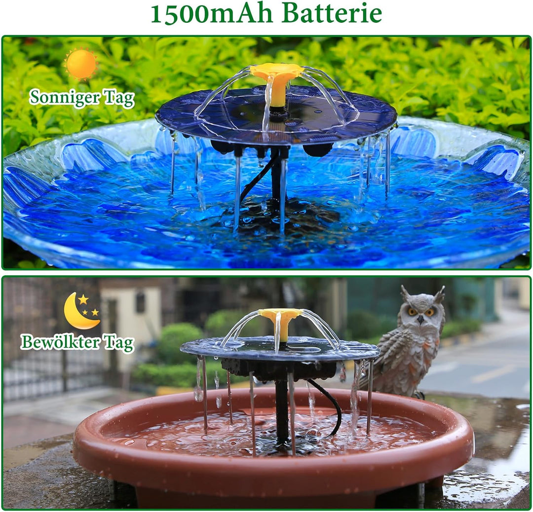 AISITIN Solar Springbrunnen für Aussen mit 1500 mAh Akku, 4W Solarbrunnen für Draussen mit 3 Halteru