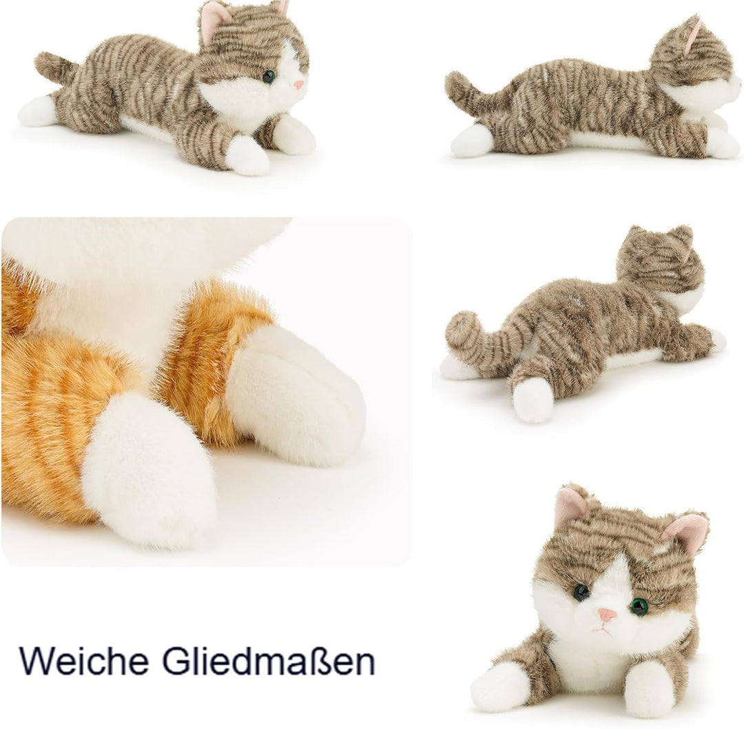 Kuscheltier Katze, Liegend Katzen Plüschtier, Kätzchen Stofftier Spielzeug, Kuschelkissen Geschenk f