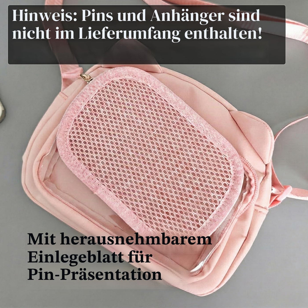 Kleine Ita Messenger Tasche für Damen, Kawaii Crossbody Tasche mit transparentem Pins Display-Fenste