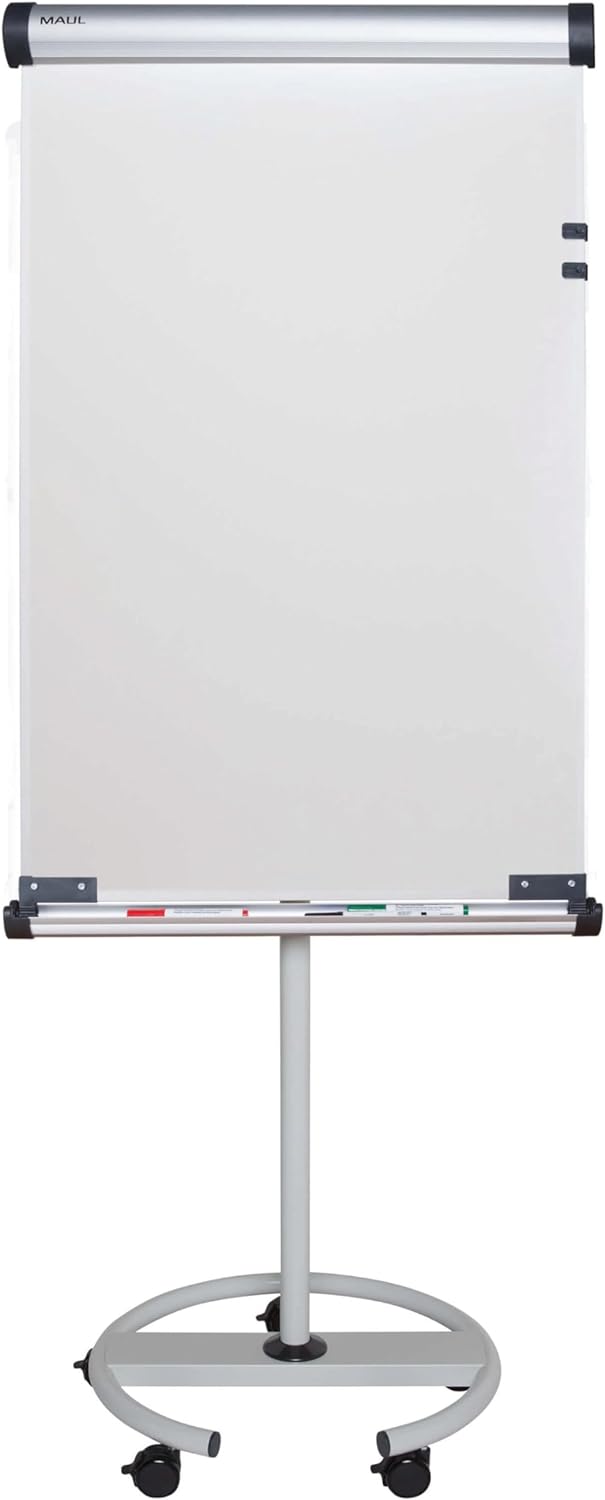 Maul Flipchart MAULsolid flip2use 66x97cm | Mobiles Whiteboard mit 5 Fussrollen und Rundfuss | Drehb