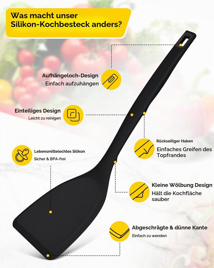 Packung von 4 Silikon Kochgeräte Set, Non-Stick-Festspalten und hitzebeständige Schlitzlöffel mit Rü