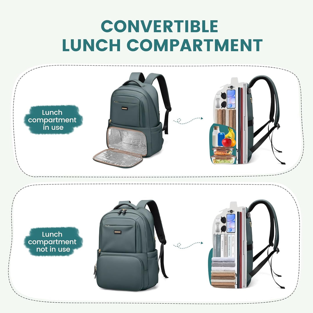 GOLF SUPAGS Lunch Rucksack Damen, 16 Zoll Laptop Rucksack Schulrucksack mit Lsoliertes Kühltasche fü