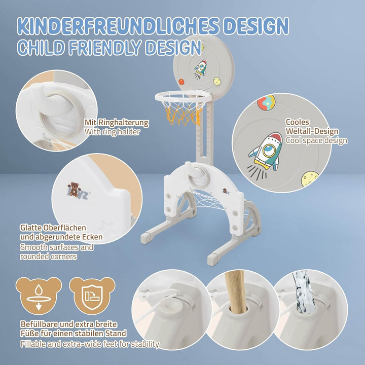 Joyz Kinder Basketballkorb Set, 3-in-1 Basketballständer höhenverstellbar mit Basketballkorb, Fussba