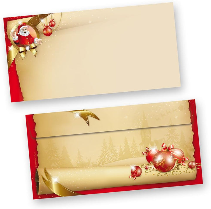 Weihnachtsbriefpapier Set SANTA CLAUS beidseitig (25 Sets ohne Fenster) Briefpapier mit Weihnachtsli