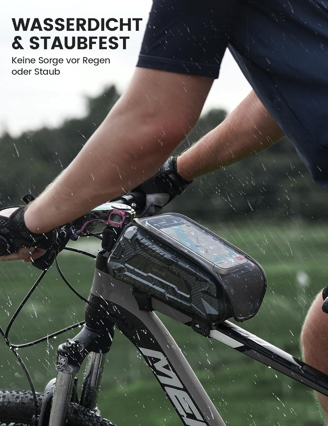 Lamicall Fahrradtasche Rahmen, Rahmentasche Fahrrad - [Einhändig Öffnen & Schliessen] 1,6L Wasserdic