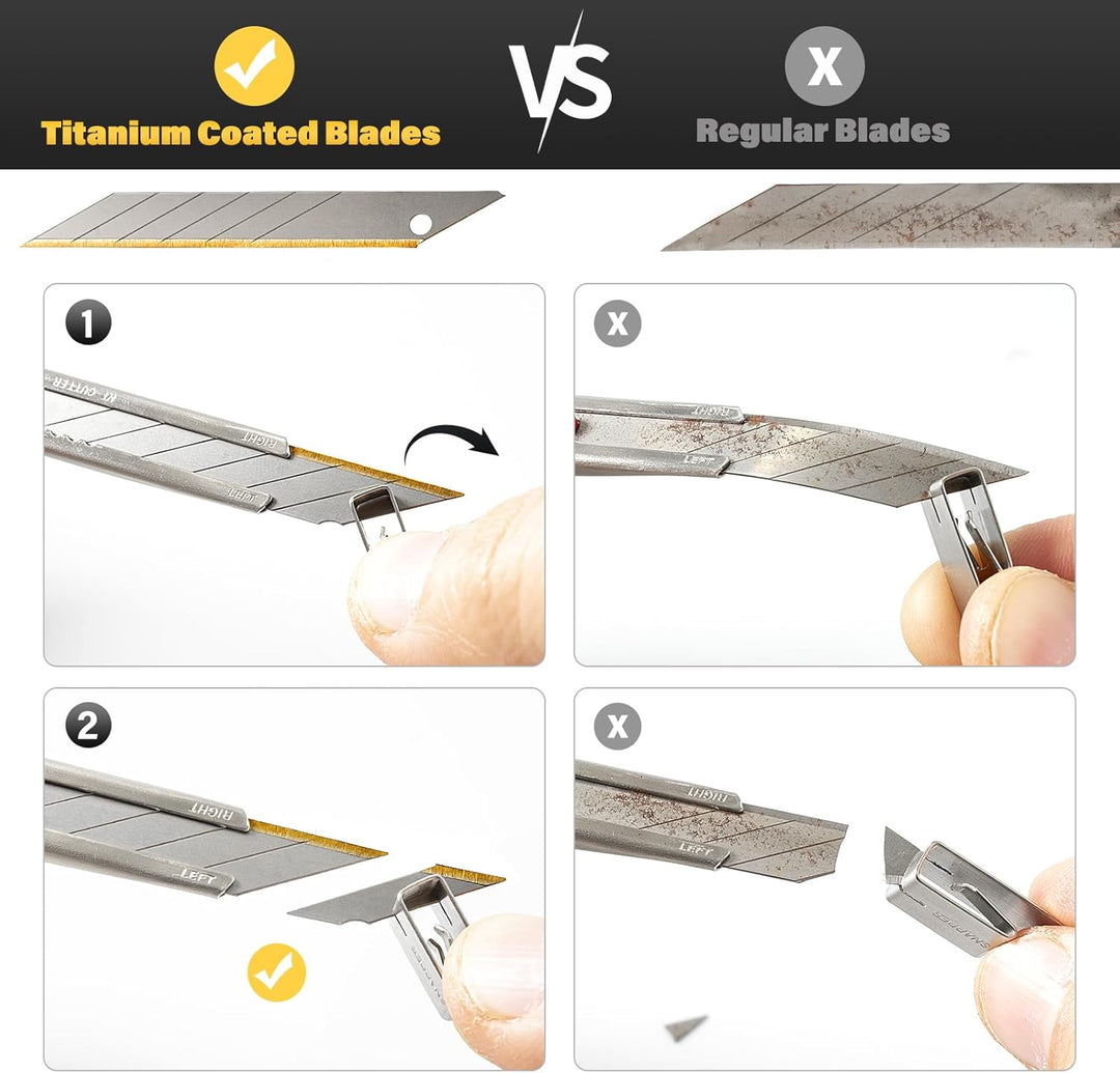 EHDIS 100 Stück Cuttermesser Klingen mit Titan-Schneide, 9mm, Ersatzklingen Cuttermesser, Abbrechkli