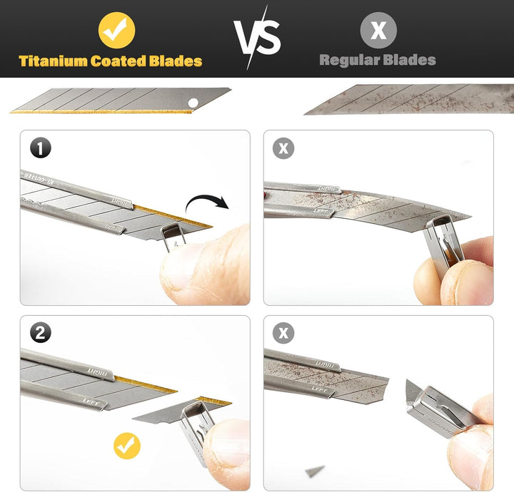EHDIS 100 Stück Cuttermesser Klingen mit Titan-Schneide, 9mm, Ersatzklingen Cuttermesser, Abbrechkli