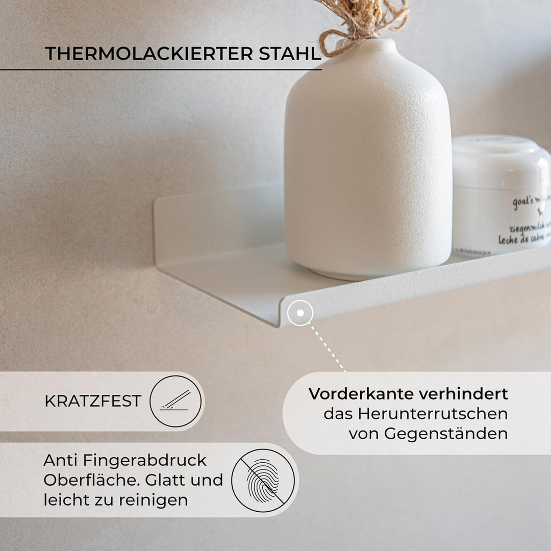 MILUKA Wandregal Weiss Metall | 2er Set Regal Wand 70 cm Long | Wandboards, Für Dekos, Bilderrahmen,