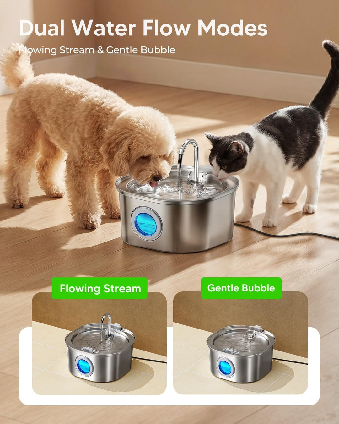 PEKTACO Katzen-Wasserbrunnen, Haustier-Wasserbrunnen für Katzen/Hunde im Innenbereich, Edelstahl-Kat
