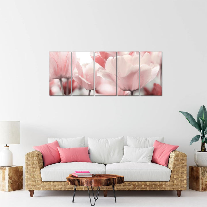 Runa Art Bild Blumen Tulpen Wandbilder auf Vlies Leinwand 5 Teilig Wanddekoration Wohnzimmer Schlafz