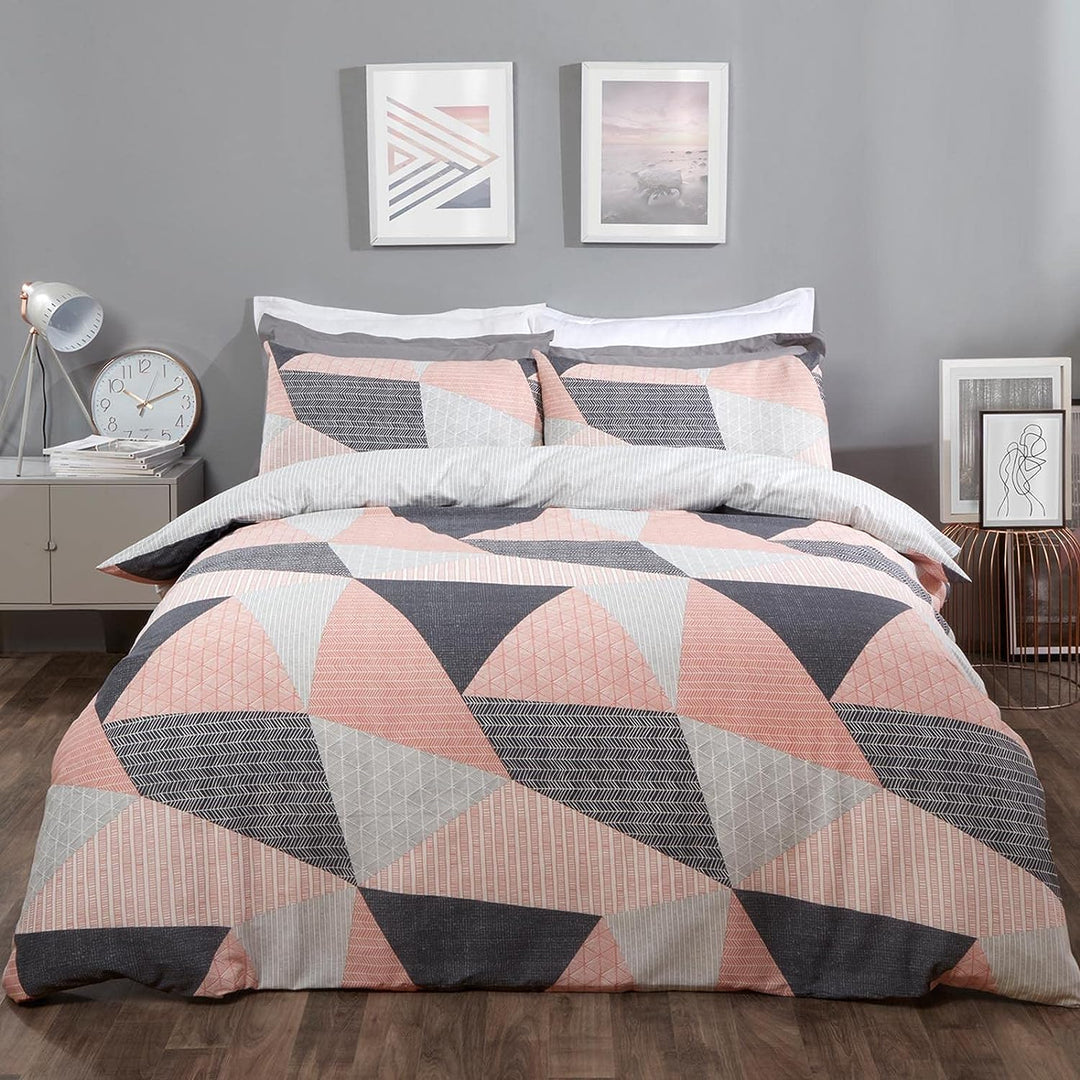 DREAMSCENE Bettwäsche-Set mit geometrischem Muster und Kissenbezügen, skandinavisches Design, Rosa u