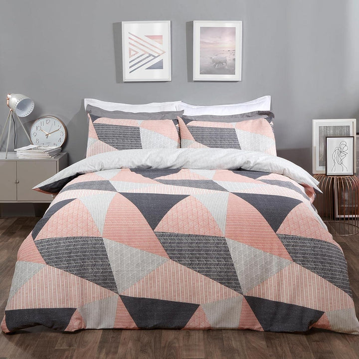 DREAMSCENE Bettwäsche-Set mit geometrischem Muster und Kissenbezügen, skandinavisches Design, Rosa u