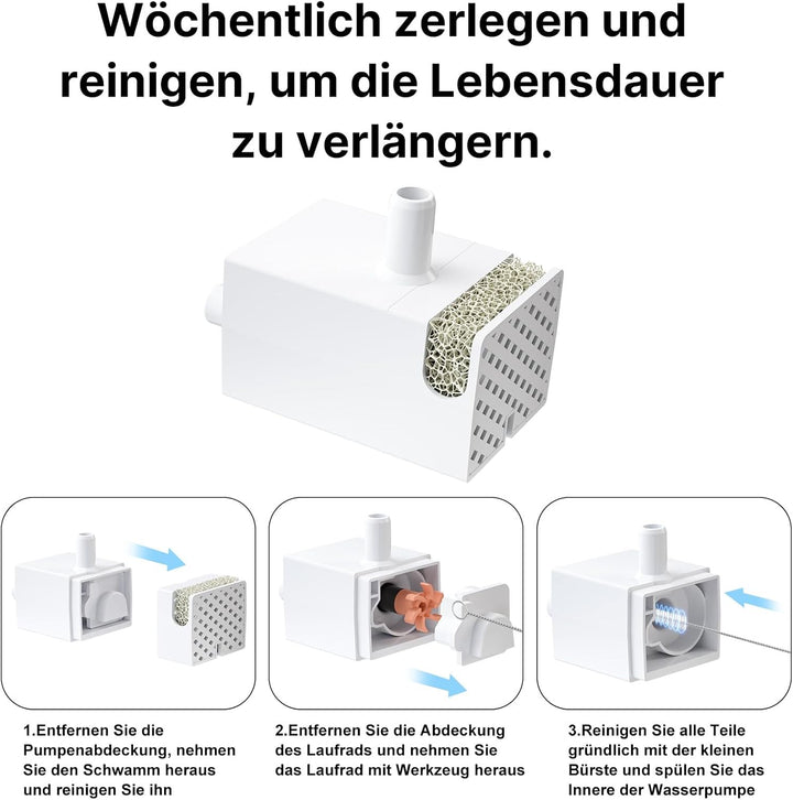 Ersatzpumpe für 1,8L/62oz PW01 Katzenwasserbrunnen, Kabellose Haustierwasserbrunnen-Pumpe mit Ultra-