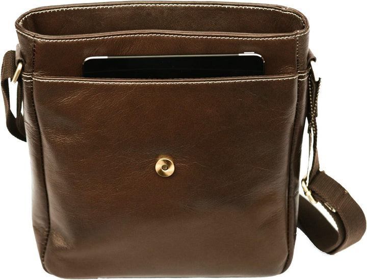 Unisex Umhängetasche mit Tabletfach - Weiches Leder - Braun, Braun