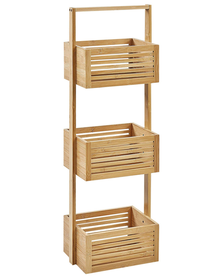 Beliani Badregal mit Griff Bambusholz Hellbraun 80 cm 3 Fächer Lamellen-Optik Waverly