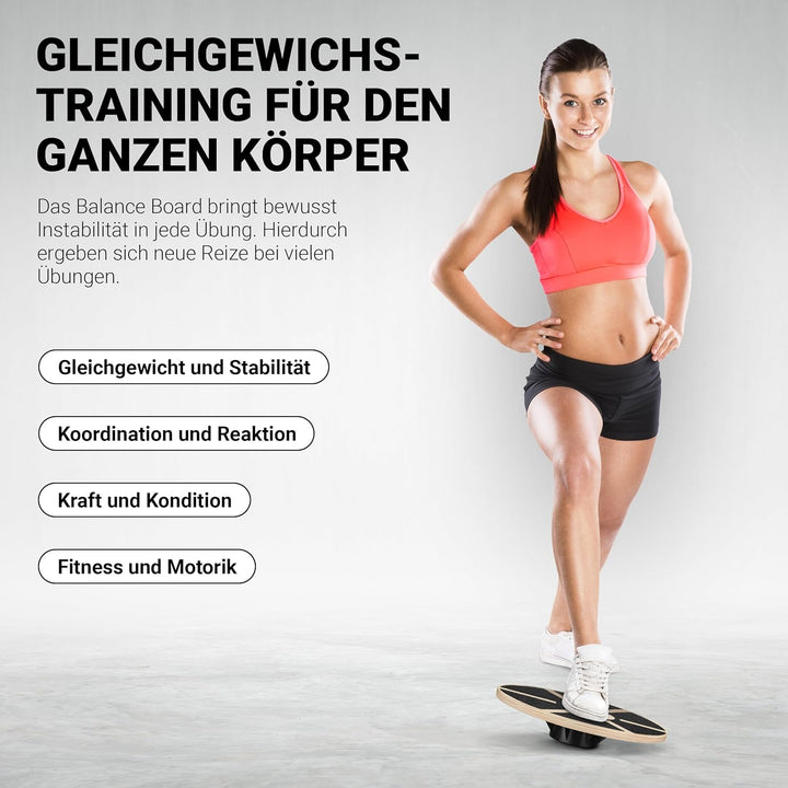 MSPORTS Balance Board aus Holz 39 cm Durchmesser inkl. Balance Übungsposter + Workout App GRATIS The