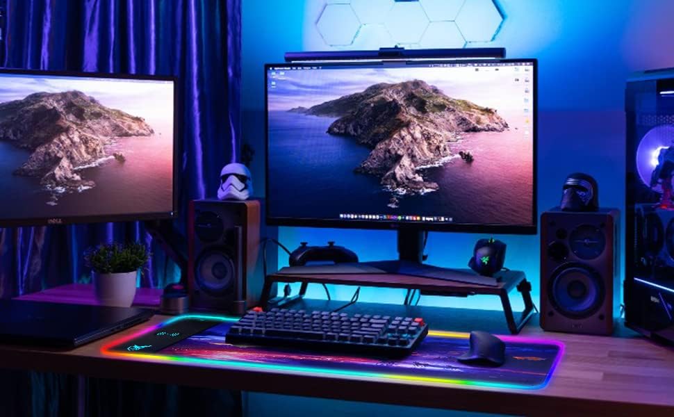 GIM RGB Gaming Mauspad XXL Mousepad 800 x 300 x 4cm Mauspads mit Sternmotiv unterlage PC Maus Pad An