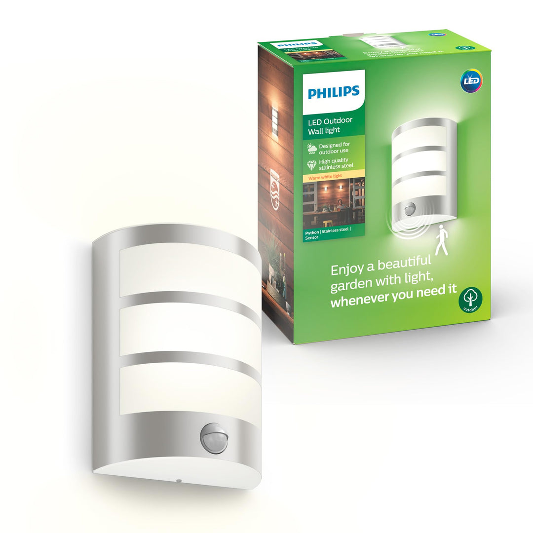 Philips myGarden LED Python Wandaussenleuchte mit Bewegungsmelder, 6W, Edelstahl, mit Bewegungsmelde