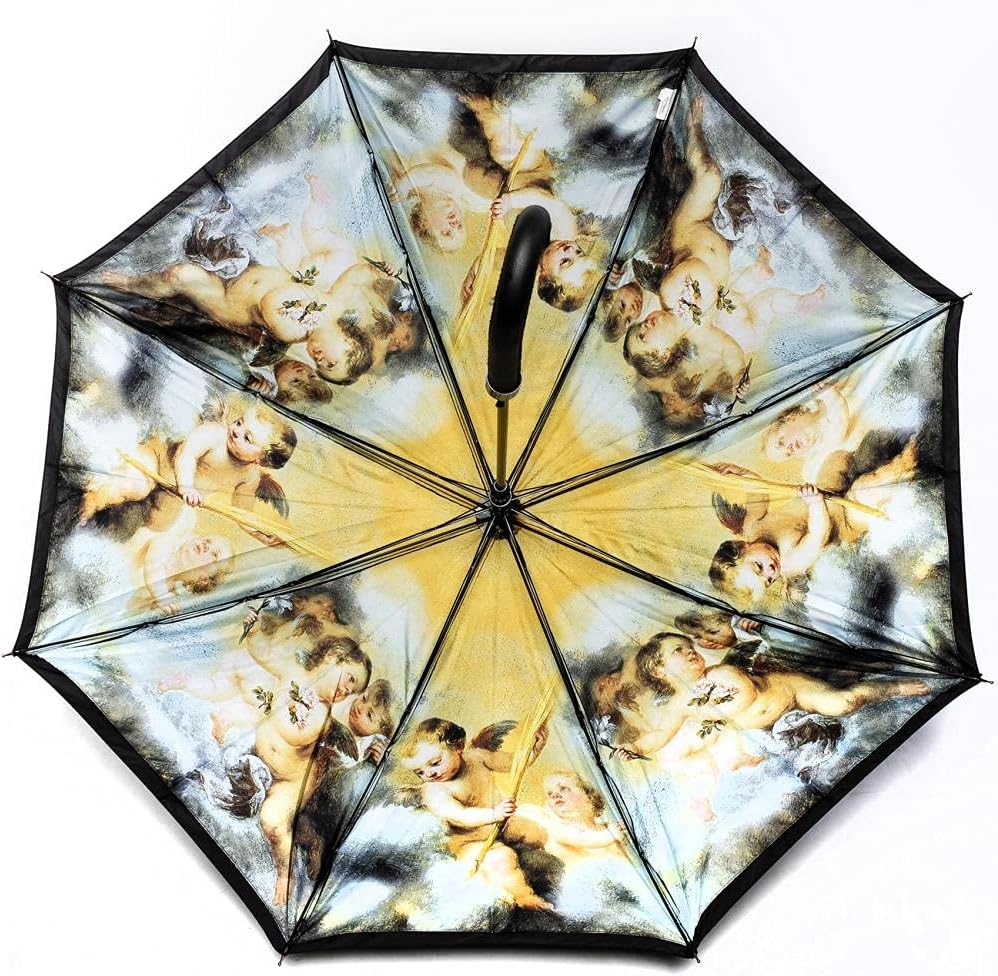 LUCKYWEATHER Regenschirm Stockschirm Damen Motiv Engel in den Wolken Auf-Automatik Double Layer I St