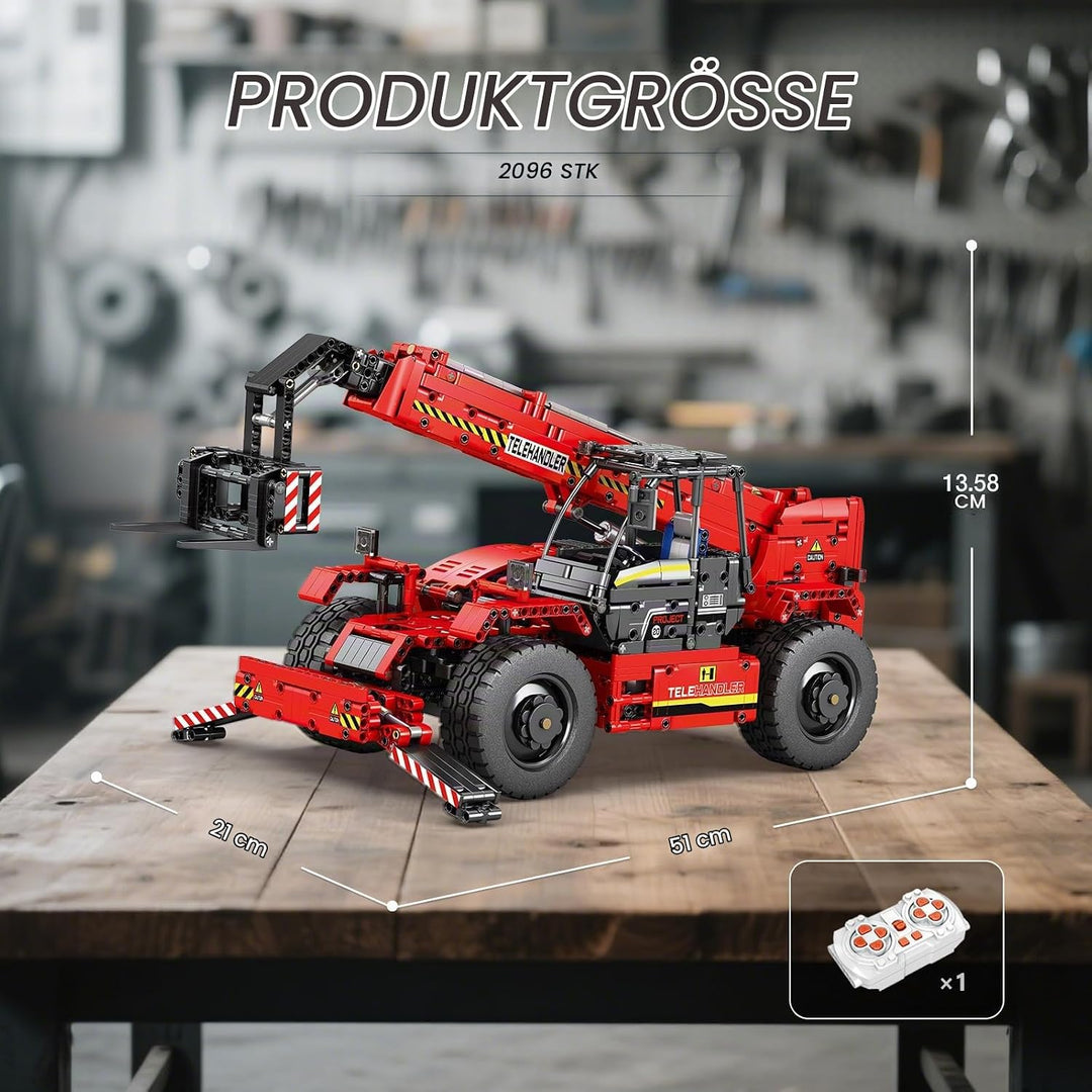 Reobrix Teleskoparm-Gabelstapler-Bausteinset mit Motor, RC-Kran-Mechanisches Modell, Ferngesteuerter