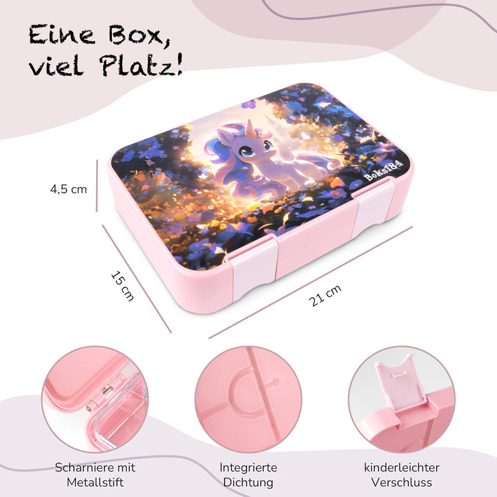 Brotdose Einhorn für Kinder mit Fächern - Bento Box auslaufsicher - robust - BPA Frei Lunchbox - Bro