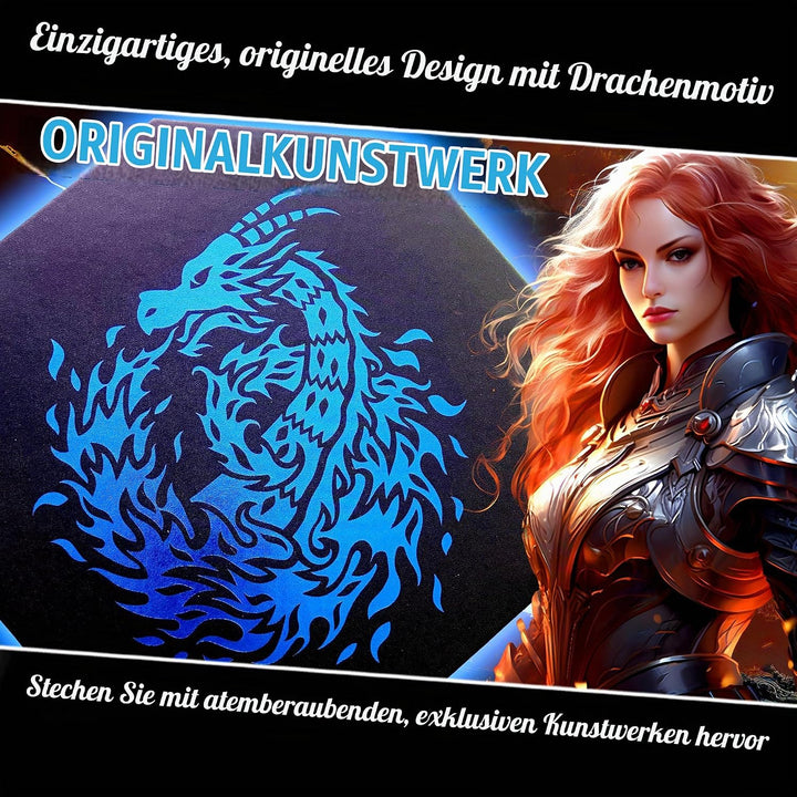 Fantasydice - Feuerdrache - Würfeltablett - 20 cm achteckig mit Deckel und Würfelfelfel-Bereich - fü