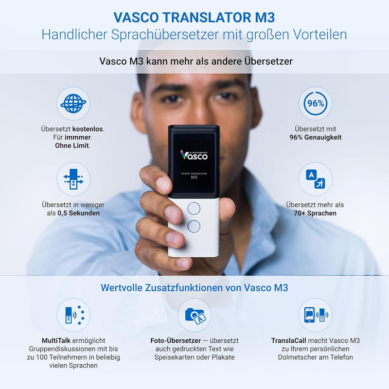 Vasco Translator M3 Sprachübersetzer | Übersetzungsgerät | Übersetzt lebenslang gratis | 70+ Sprache