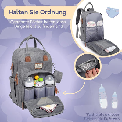 RUVALINO Baby Wickelrucksack Wickeltasche Rucksack mit tragbarer Wickelauflage, Schnullerhalter und