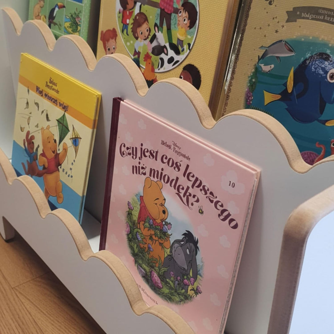 Montessori Kinderregal Weiss – Stabiles Bücherregal für Kinder – Regal für Spielzeug und Bücher – Er