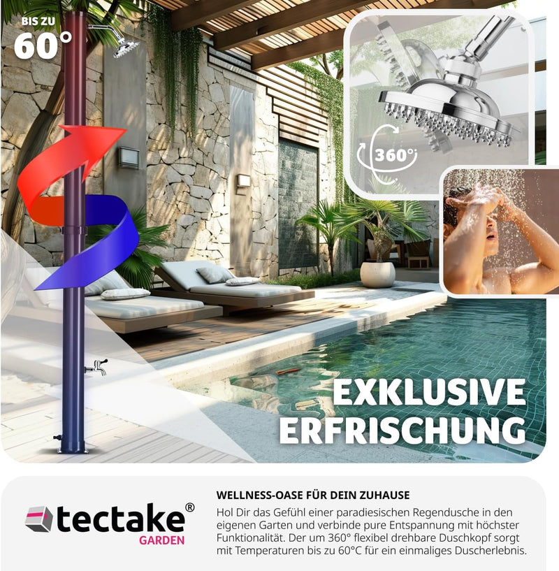 tectake® Gartendusche mit Duschkopf gross und Wasserhahn für Füsse, Solardusche 20l, solar Shower Au