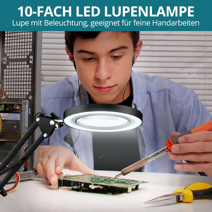 YGiTK 2-in-1 Vergrösserung Schrebtischlampe, 8X Lupe zum Lesen mit grossem Sockel/Klemme, LED Lupenl